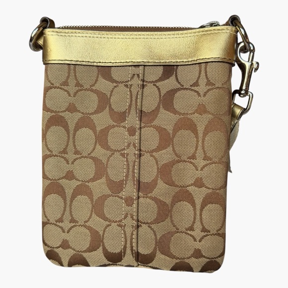 Coach Signature Jacquard Leather Trim Crossbody Bag Khaki Brown Y2K - Picture 6 of 15